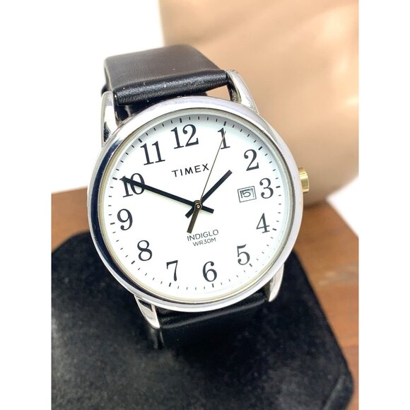 Timex Men's Watch TW2V40100 Quartz Indiglo White Dial Date Black Leather 38mm - Picture 13 of 14